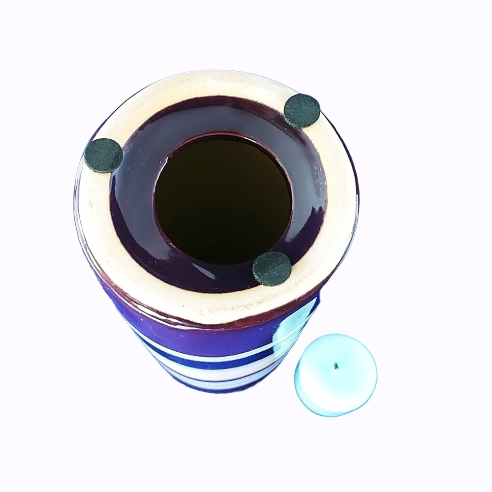 Votive Tea Light Candle Holder Ceramic Striped 7"