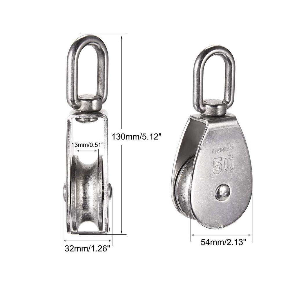 Rocaris 4 Pack M50 Lifting Single Pulley Roller Loading 880Ibs, 304 Stainless...