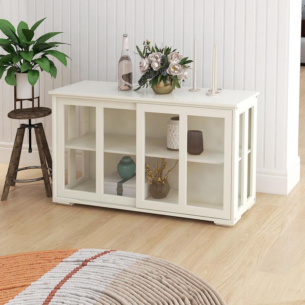 Kitchen Storage Stand Cupboard With Glass Door White