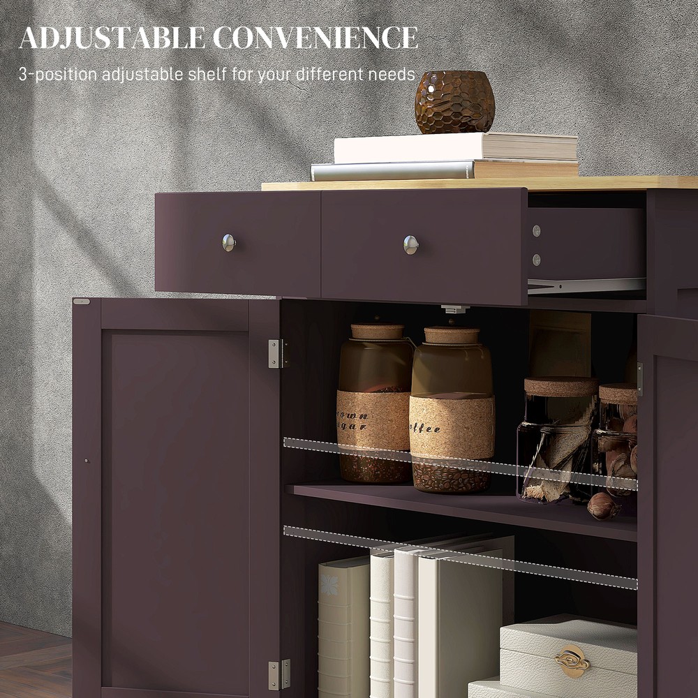 Kitchen Storage Cupboard Organizer Cabinet Drawers & Adjustable Shelf, Coffee