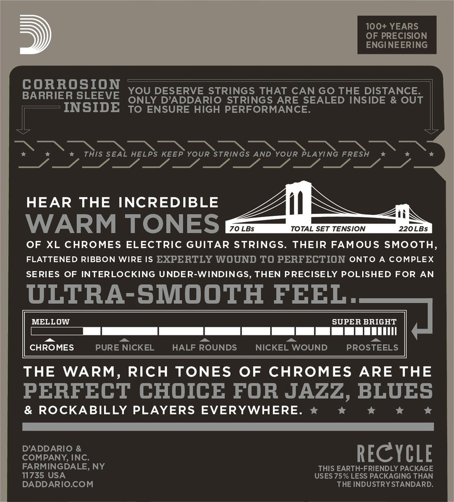 3 SETS D'Addario ECG23 Chrome Flat Wound Extra Light Wound 3rd Guitar Strings