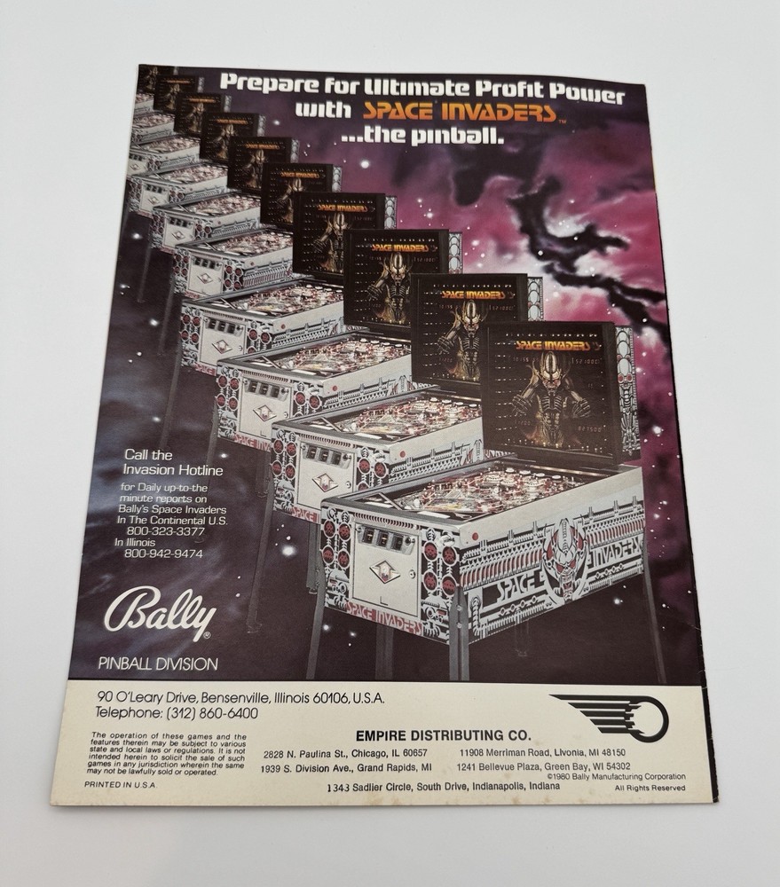 Bally Space Invaders Pinball Machine Flyer Collector's Edition Original Comic