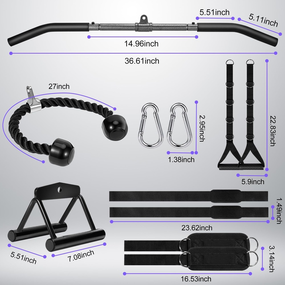Cable Machine Attachments Set 2 Pack LAT Pulldown Attachments Bar for Home Gy...