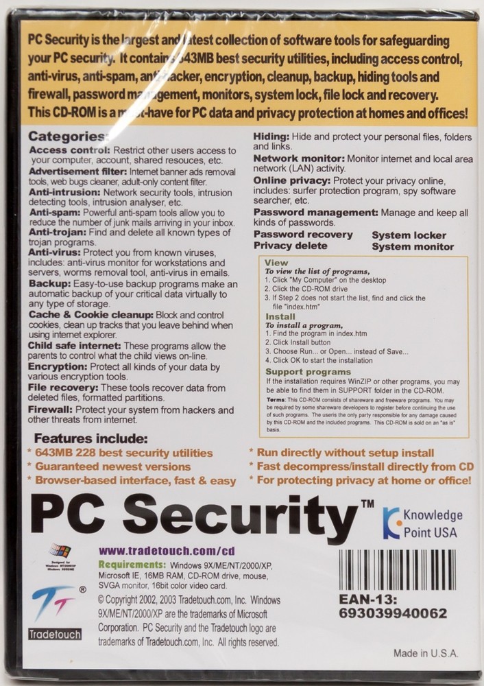 PC Security Professional Edition Tradetouch data protection software CD-ROM new