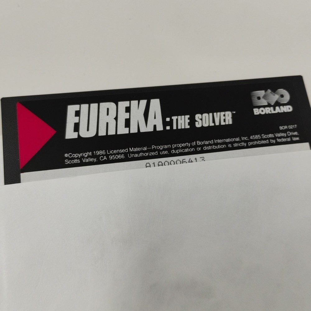 Borland Eureka The Solver 5.25" Floppy Disk Computer Software & Owner's Handbook