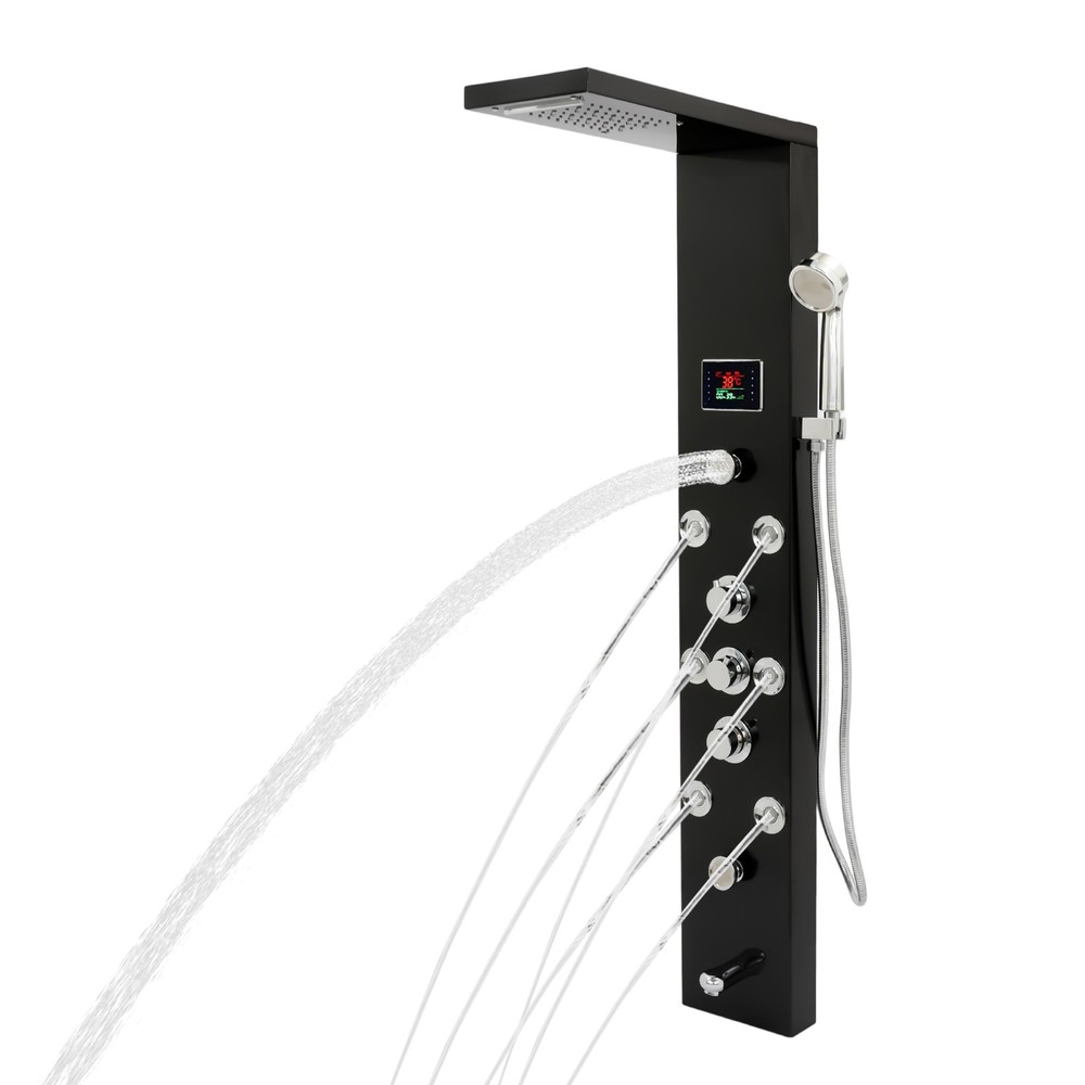 LED 3-Handle Shower Kit Rainfall Shower Panel Tower System Shower Head Waterfall