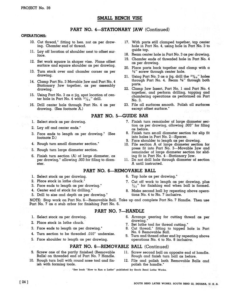 South Bend Machine Shop Course Training Instruction Manual #914