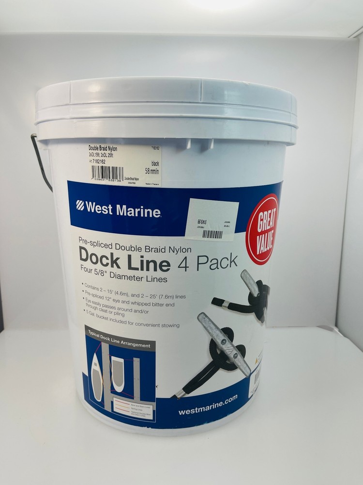 West Marine Pre-Spliced Double Braid Nylon Dock Line 4 Pack Black