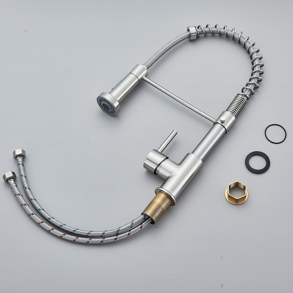 Brushed Nickel Kitchen Faucet with Pull Down Sprayer Single Handle Sink Mixer