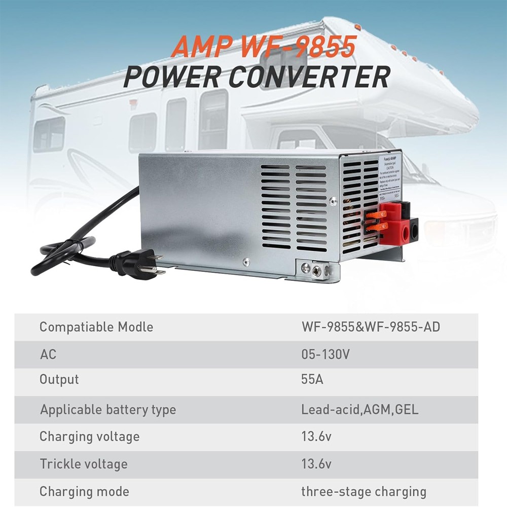 Converter 55 Amp Deck Power Converter Charger For RV Trailer Camper WF-9855 12V