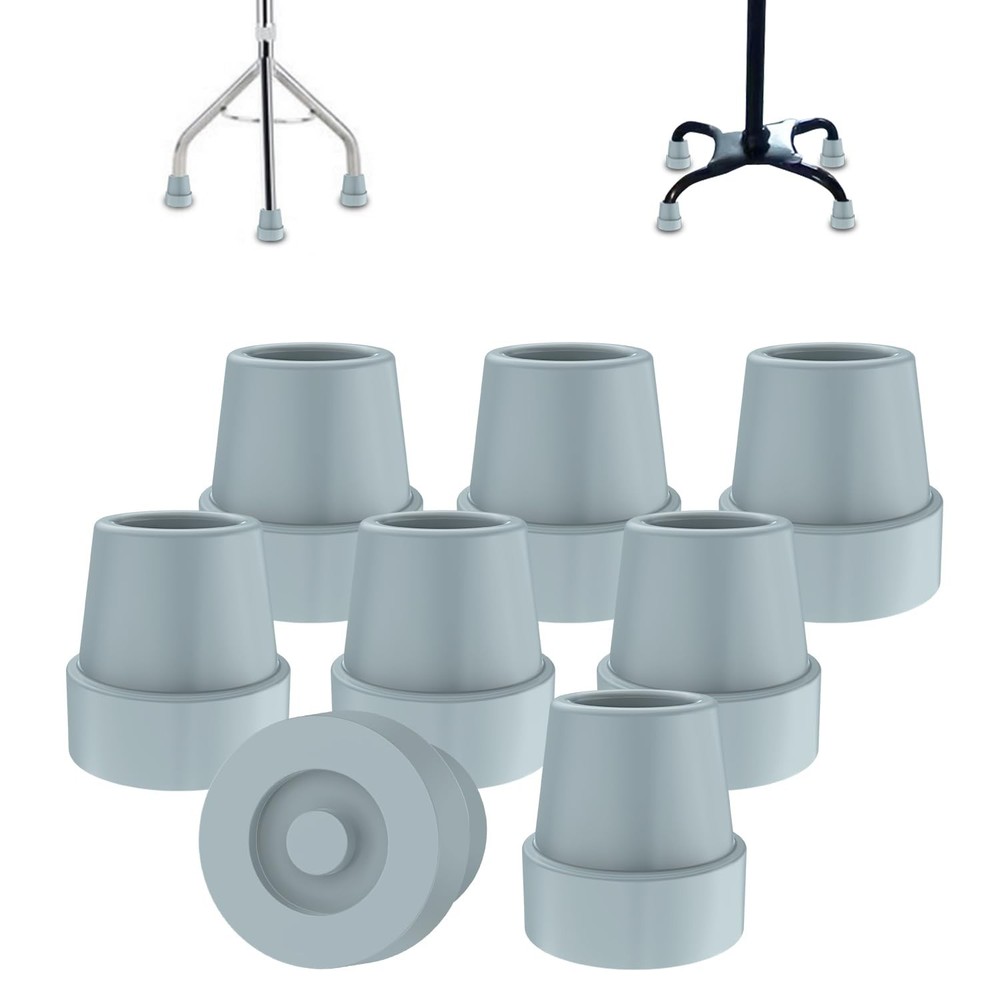 MFE Quad Cane Tip (8 Pack), Non-Slip Durable Rubber 1/2 Inch, Grey