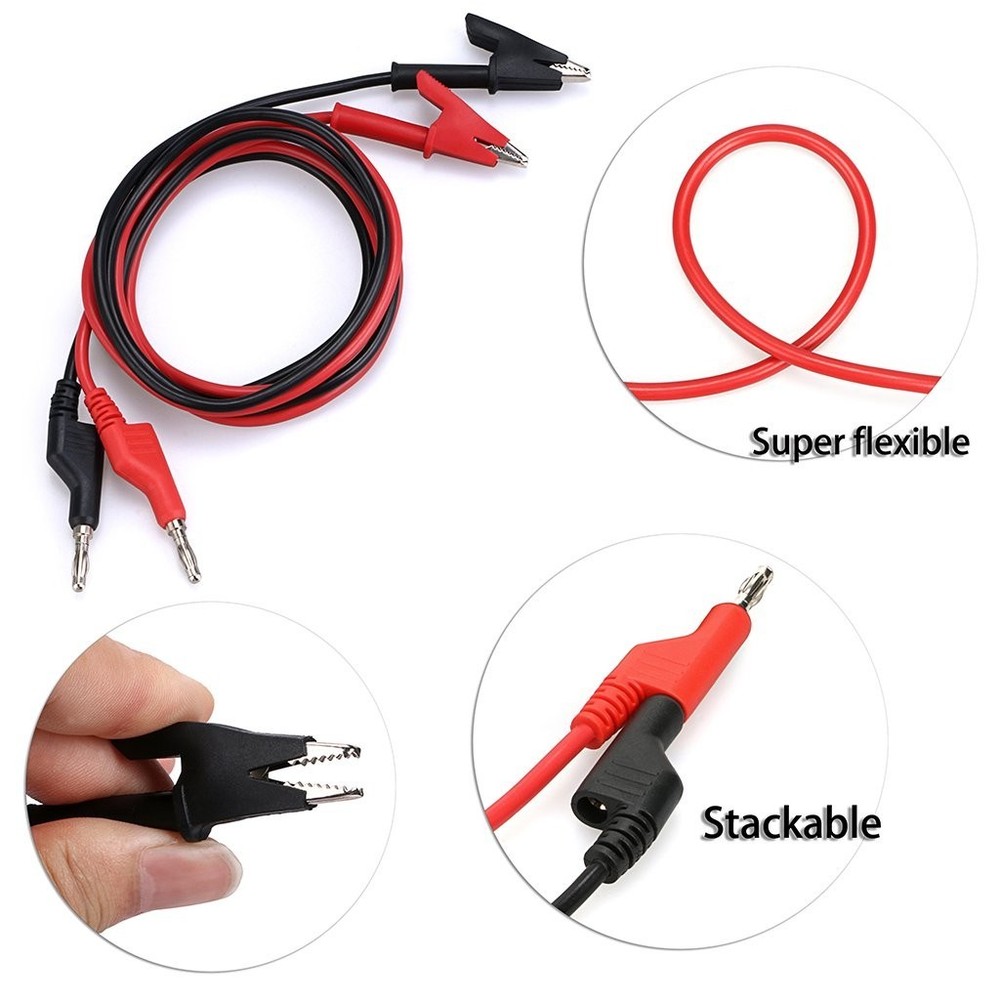 Stackable Banana Plug to Alligator Clip Probe Cable 1M for Electrical Testing