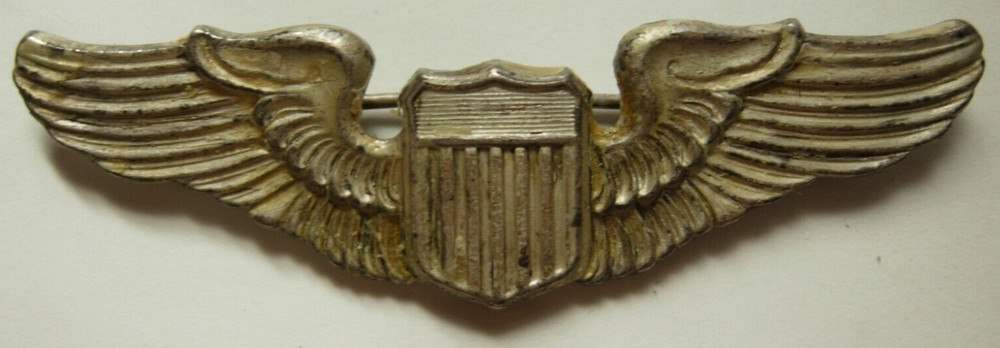 WW2 AAF Large Shield  Sterling Pilot Wing - NS Meyer  Engraved Reverse PB   XB