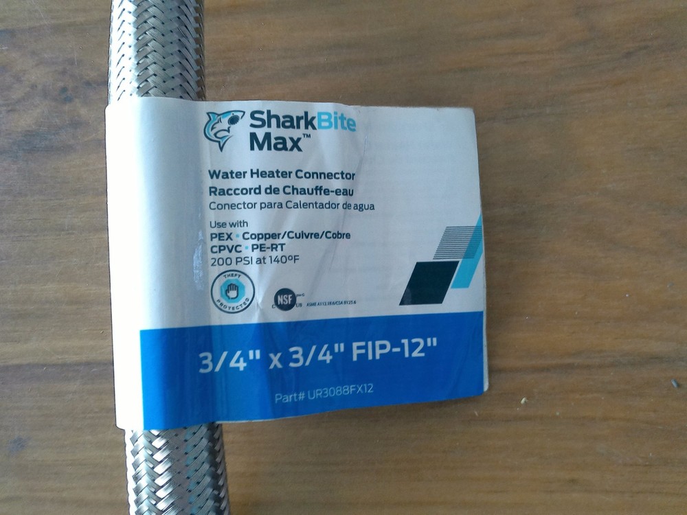 New SharkBite Max UR3088FX12 3/4" x 3/4" FIP -12" Water Heater Connection