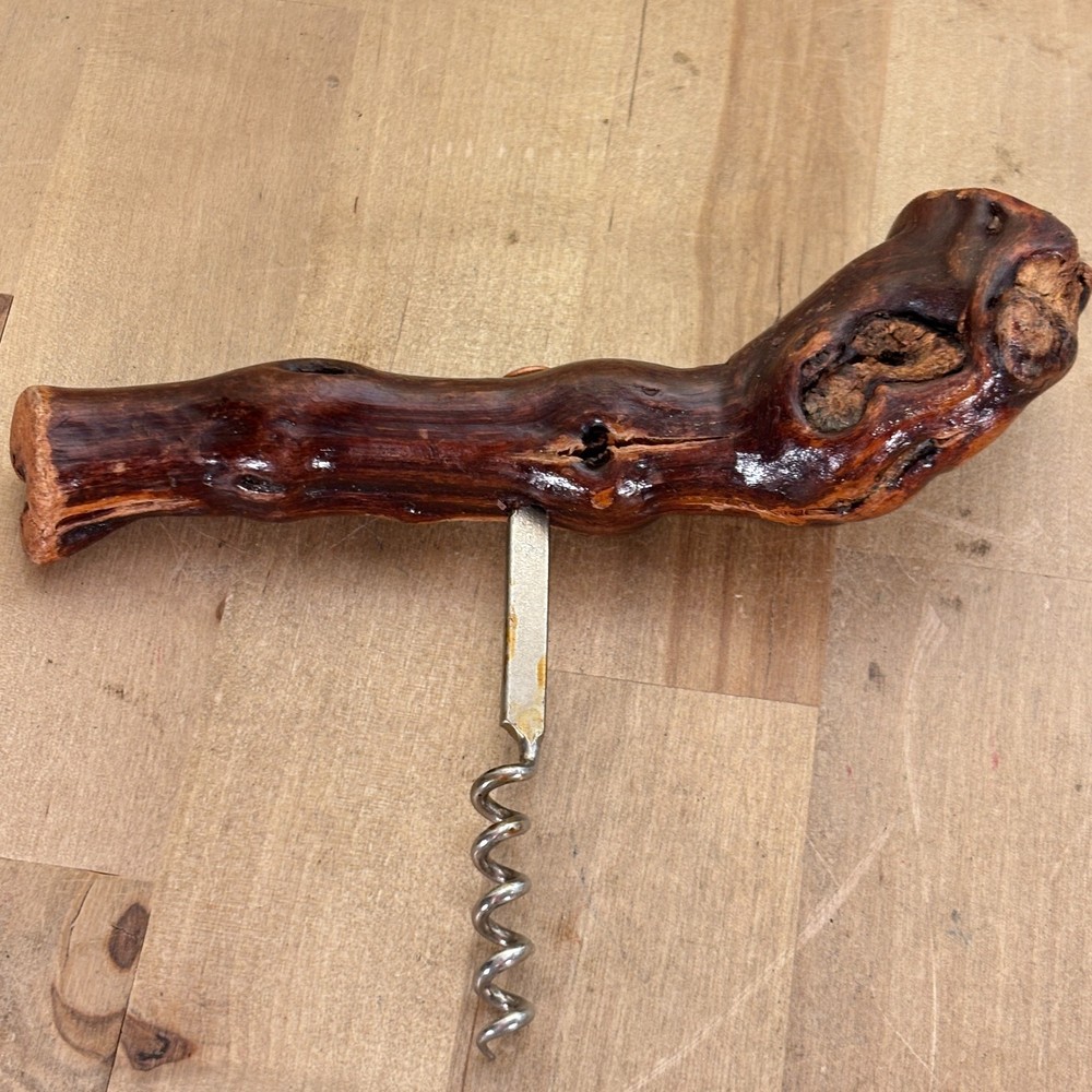 Vintage Grape Vine Cork Screw, MCM Rustic Handle 6.5"