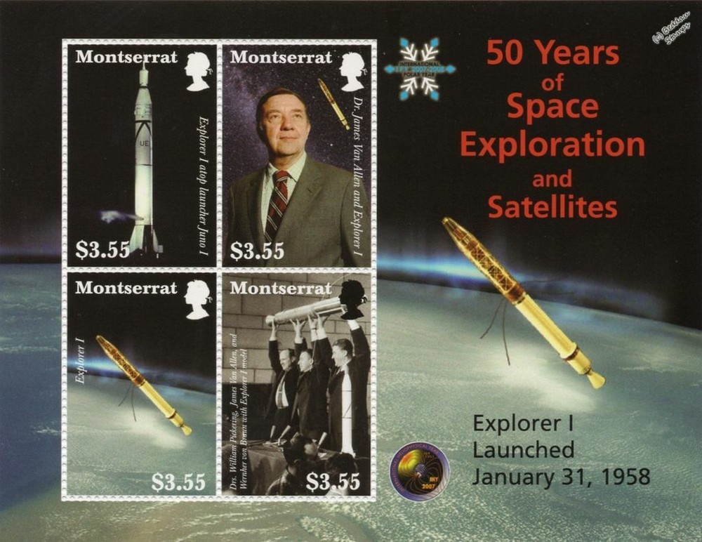 NASA EXPLORER 1 1958 Satellite Spacecraft Space 4v Stamp Sheet (2008 Montserrat)