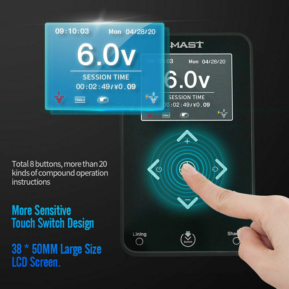 Mast Touch Tattoo Power Supply Dual Connect OLED Screen 3.42A Start-up Function