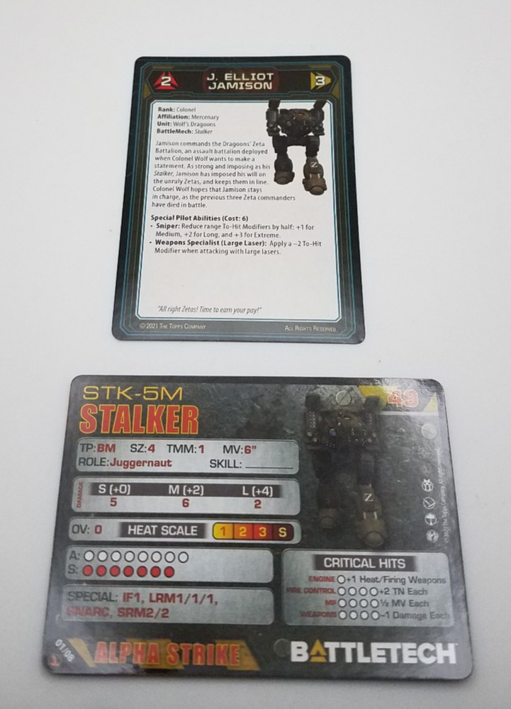 Battletech Inner Sphere Fire Lance - Stalker *Mech & Cards*