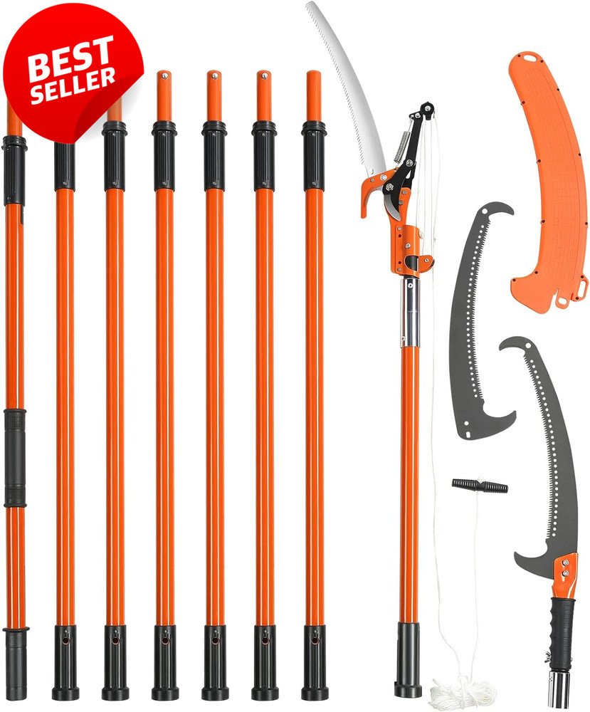 Manual Pole Saw 7.3-27ft Extendable Tree Pruner Sharp Blade Fiberglass Handle US