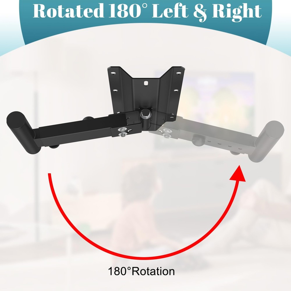 Black 2 PCS Heavy Duty PA Speaker Mount Bracket Adjustable Extension 110lbs