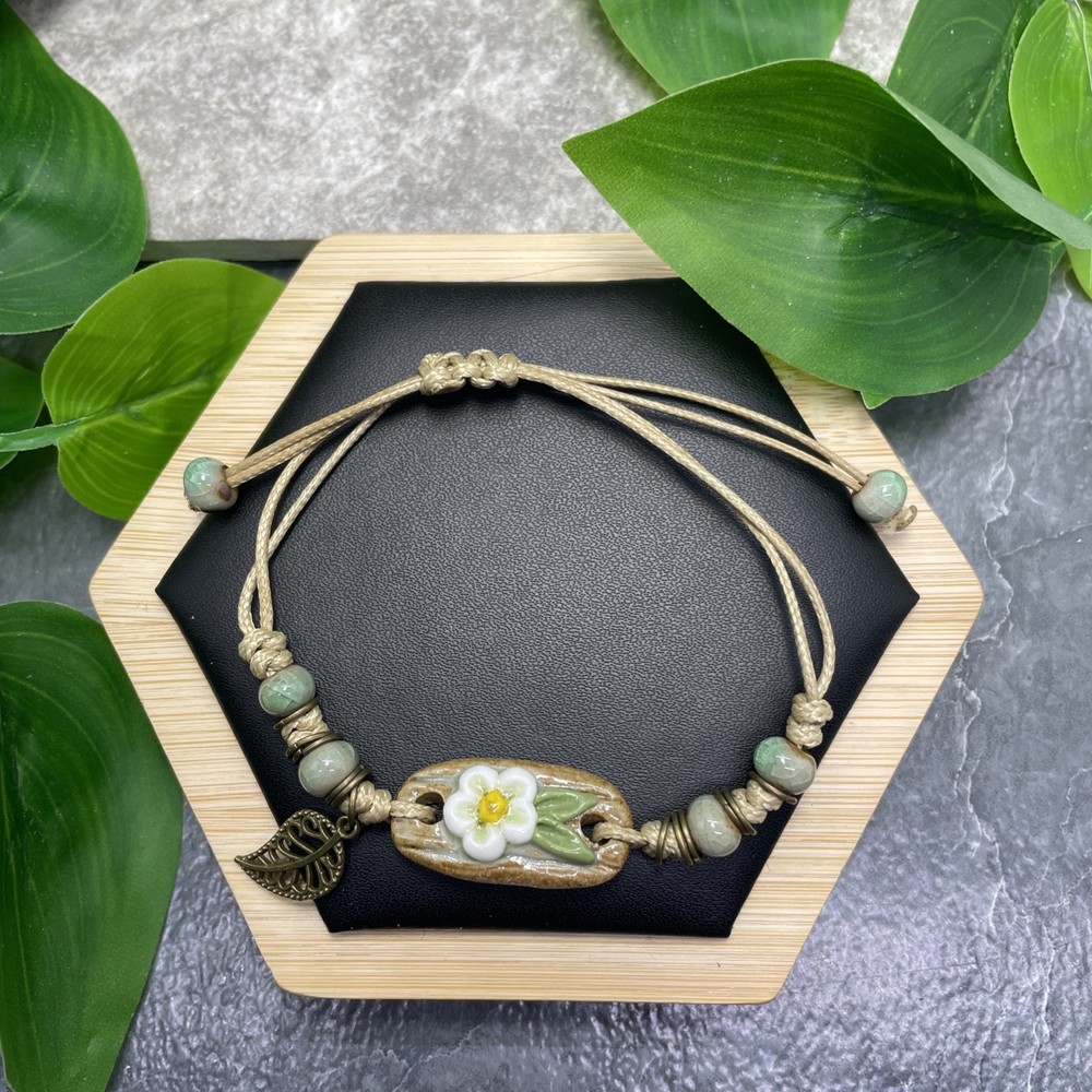 Unisex Ceramic Bead Bracelet Stackable Adjustable Tie 5-7” New Free Ship C1691