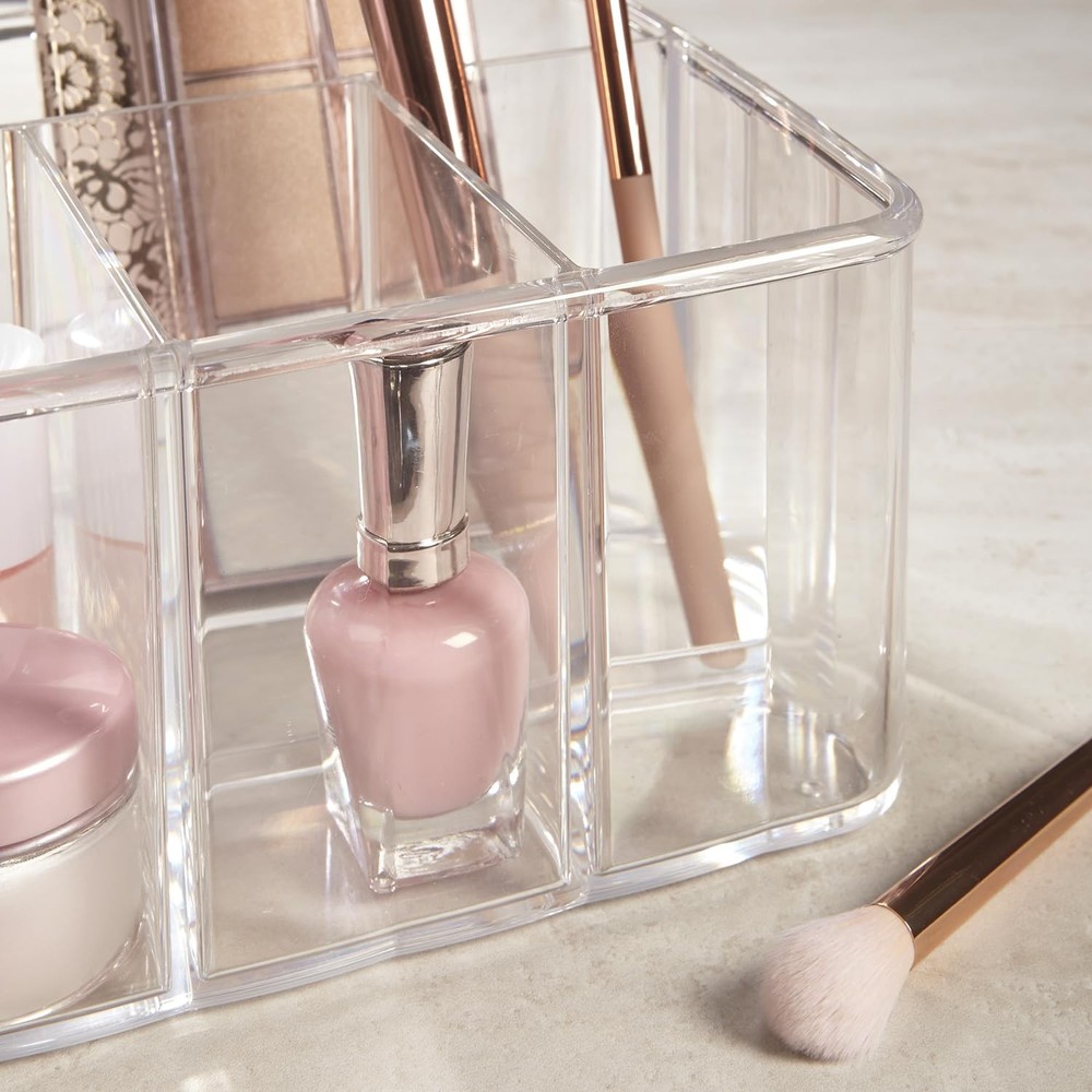 5 Divider Clear Organizer, Vanity Desk Tray, Plastic Storage Container