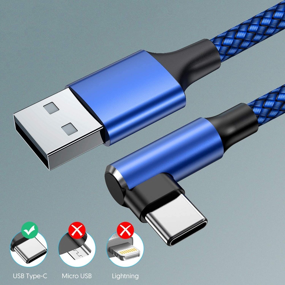 USB C Cable 90 Degree Right Angle[2Pack 10FT], A to Type C 10ft, Blue