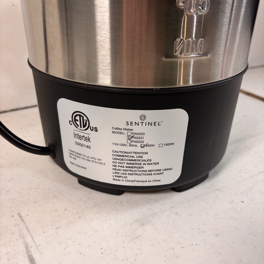 Sentinal 30 Cup Coffee Tea Brewing System Single Wall Urn Percolator NEW IN BOX