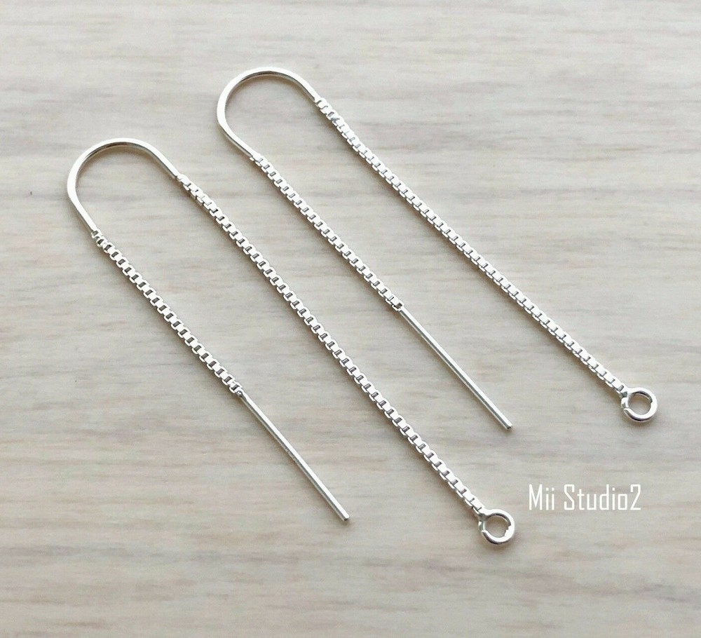 4pcs Sterling Silver  box chain ear threader with U hook ear hole loop E56s