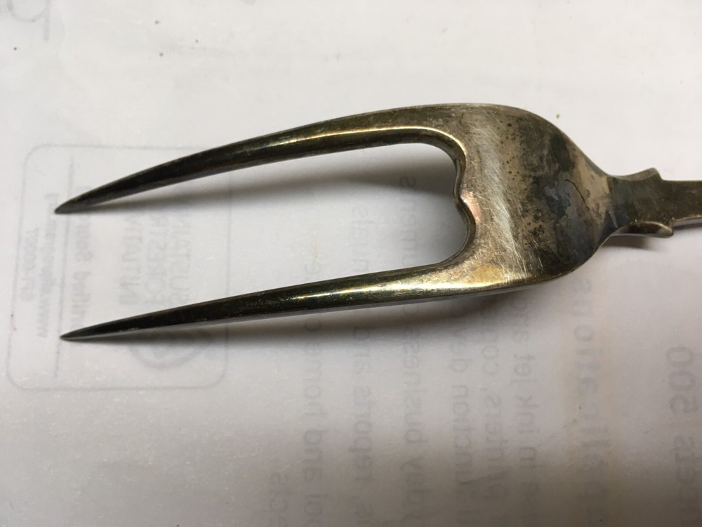 Antique Silverplate Serving Fork 8-1/4” HS&S (?) Rooster Monogram Unknown Stampe