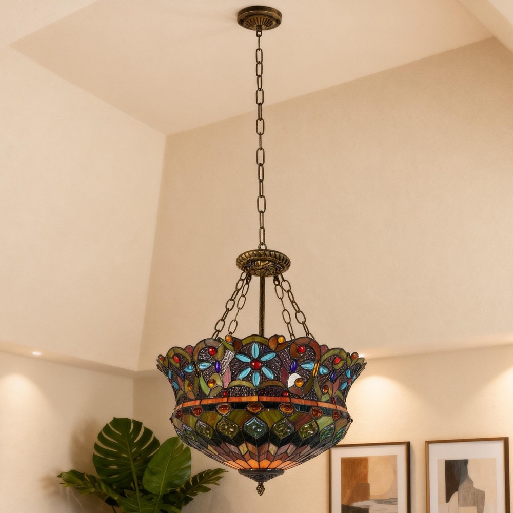 18 In Color Pendant Light With Light Source, Tiffany Yurt Reverse Pendant Light