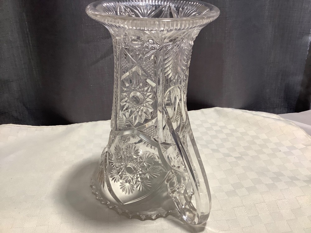 Snowflake Clear Crystal Tankard 8” Pitcher Sawtooth Rim Smooth Handle