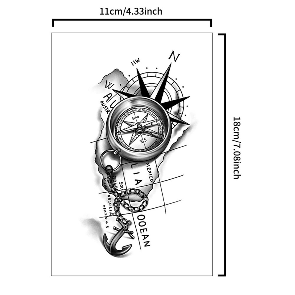 Semi-Permanent Nautical Tattoo Compass & Anchor Realistic Waterproof 2 Weeks
