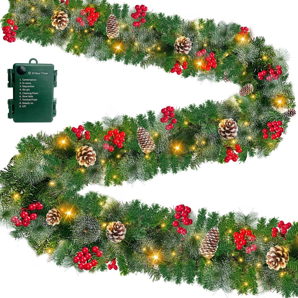 Timer & 8 Modes 9 Ft Prelit Christmas 9FT, 9ft-spruce-warm White Lights