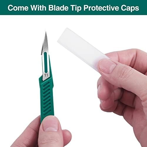 Sharp Disposable Scalpel Blades - 10PC Set with Safety Covers & Ruler Handle