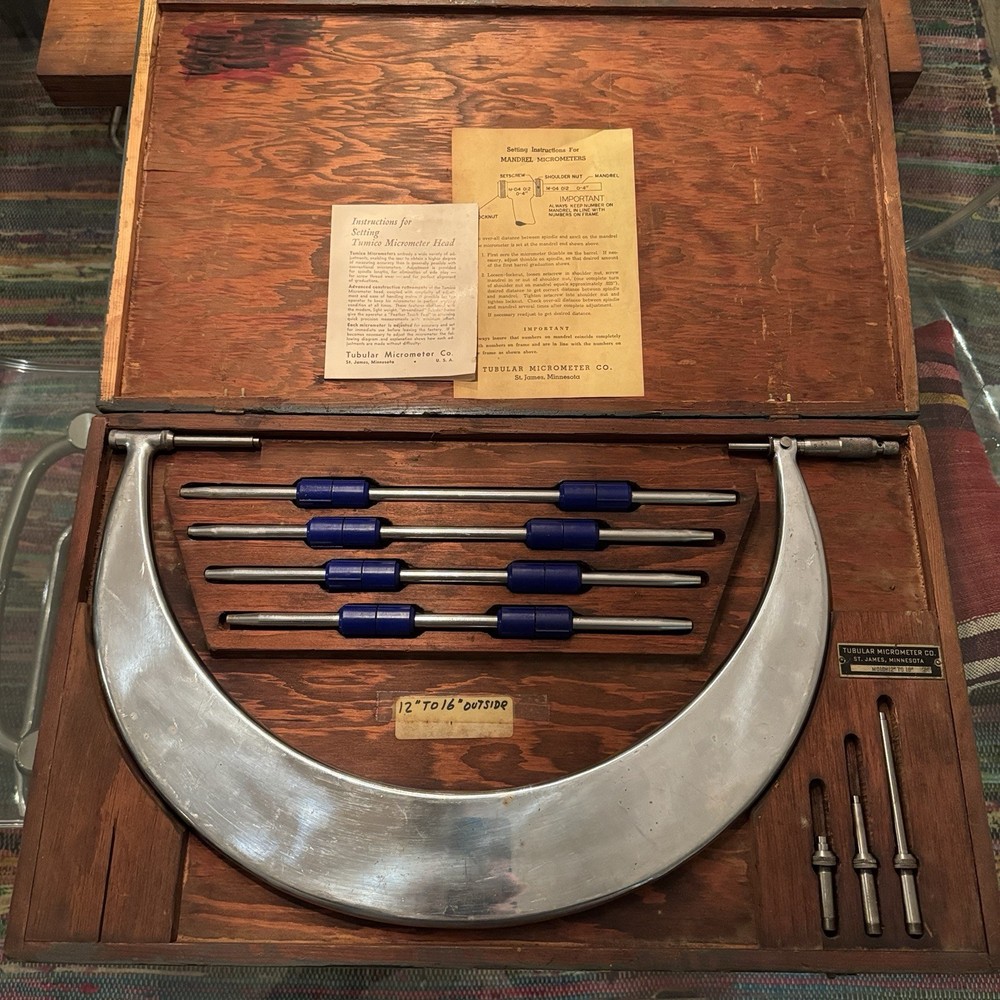 TUBULAR MICROMETER CO. Interchangeable Anvil 12-16” OUTSIDE MICROMETER Complete