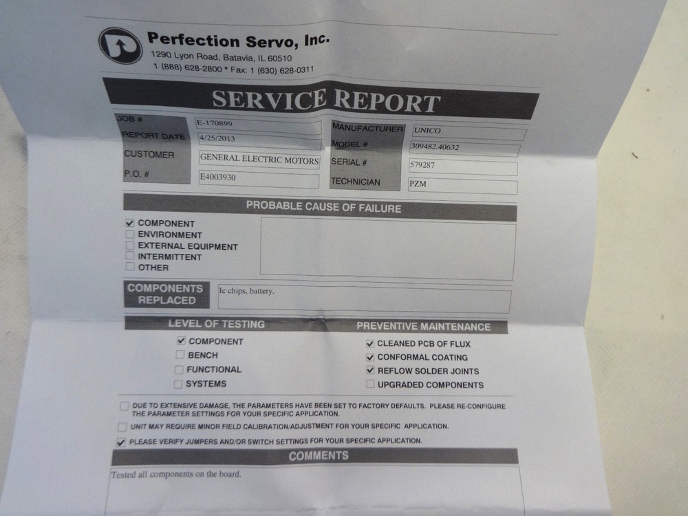 REPAIRED UNICO 309482.40632 309482.4-0632 INTERFACE MEMORY MODULE