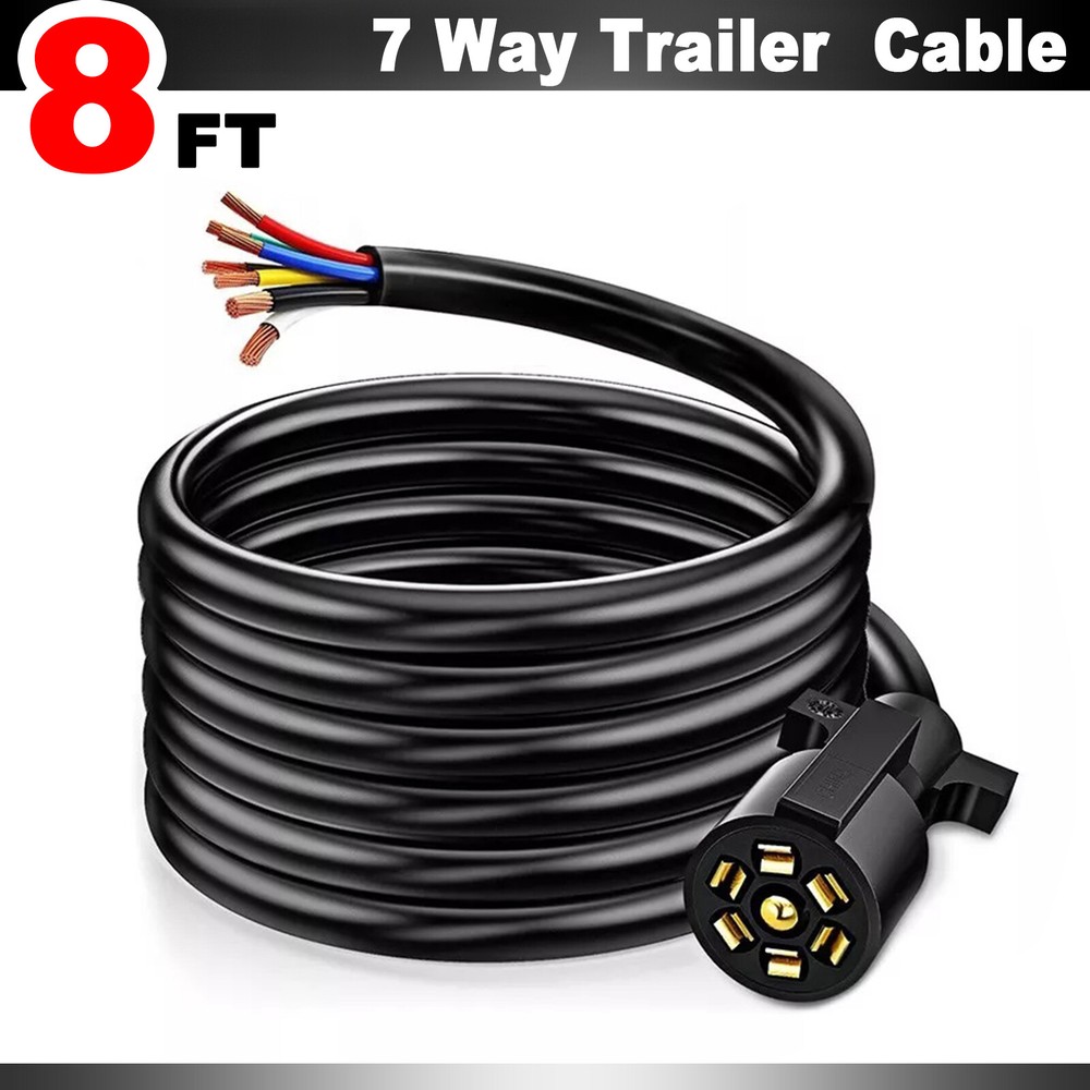 8 Feet 7 Way RV Trailer Plug Light  Connector Trailer Cord 7Pin Wiring Harness