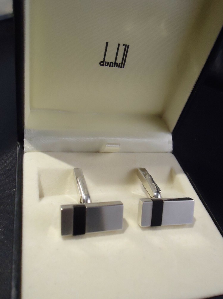Alfred Dunhill .925 Silver Cufflinks - Onyx Panel - Hallmarked - Cased