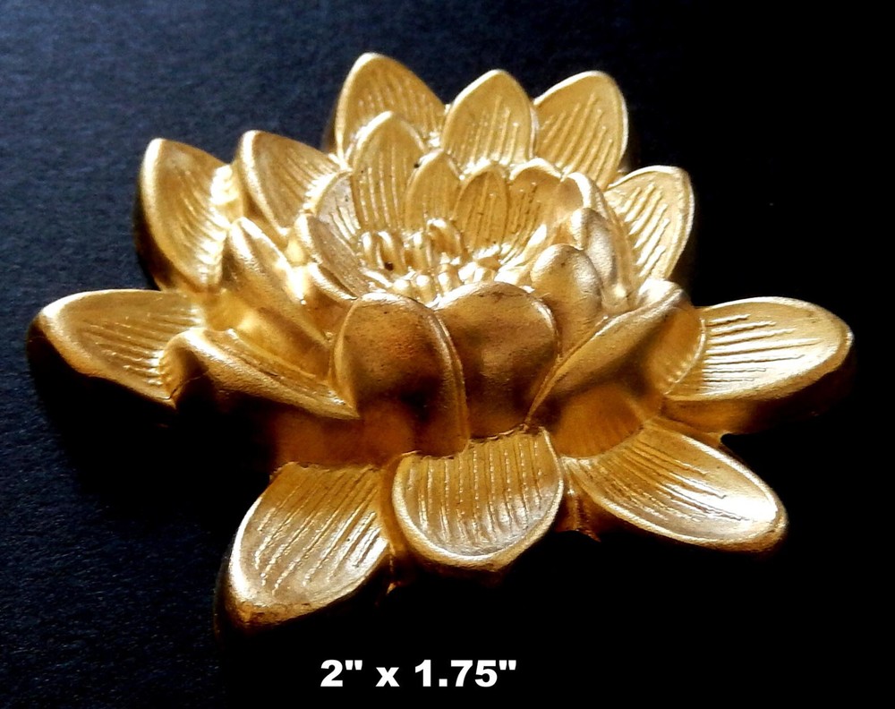 Vintage Brass Stamping  Embossed Lotus Flower/Open back