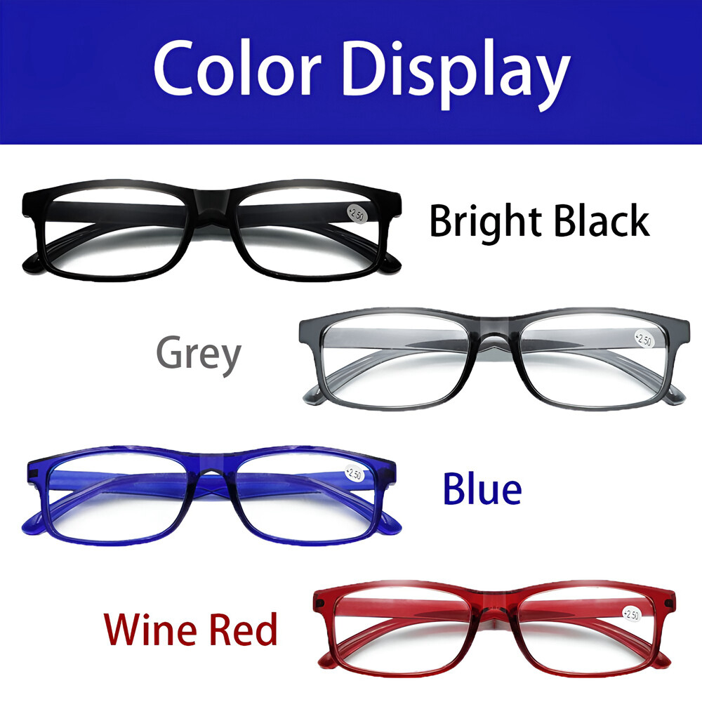 4 PK Mens Rectangular Blue Light Blocking Reading Glasses Spring Hinge Readers
