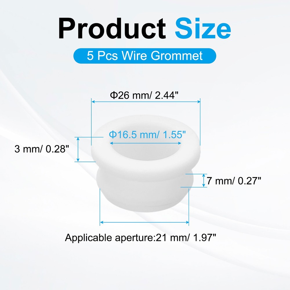 5pcs Wire Grommet, 21mm Mounting Dia Plastic Grommets Cable Hose Snap, White