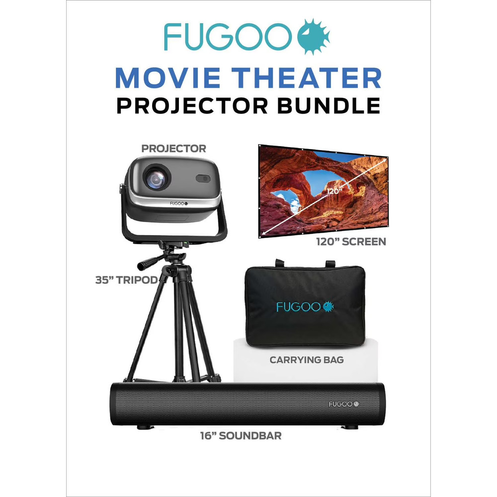 Fugoo Outdoor Projector & Soundbar Bundle with Tripod & 120" Foldable Screen