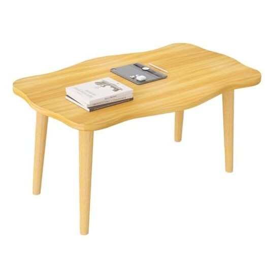 Cookie Coffee Table Low Table with 4 Solid Wood Sturdy Legs, Cookie-natural