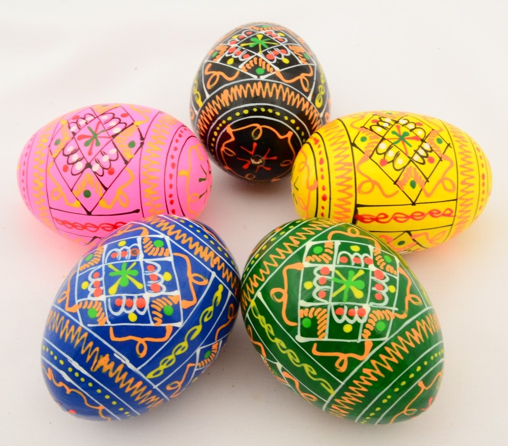 5 Wooden Ukrainian Pysanky Pysanka Easter Painted Eggs