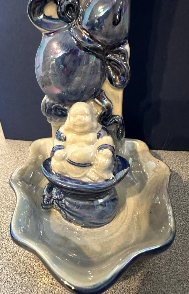 Vtg Iridescent Blue Budha Incense Burner / Wall Sconce 9"h