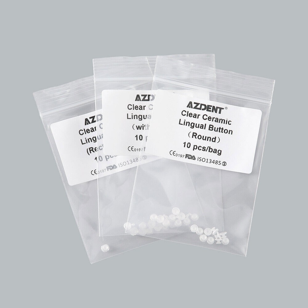 Dental Ortho Composite Clear Ceramic Lingual Buttons for Round Rectangular Base