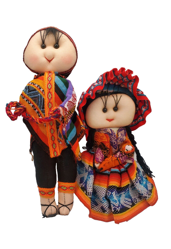 2 Colorful Peruvian Doll Handmade Lady