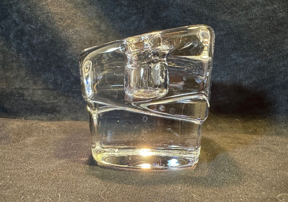 Orrefors Scandinavian Crystal Cube Candlestick Holder
