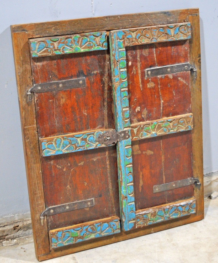 Antique Wooden Wall Décor Window Panel Frame Original Old Hand Crafted
